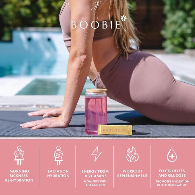 Boobie Hydromom Superfood Electrolyte Drink Mix, Watermelon Yuzu | Refreshing Energy & Hydration Boost for Mamas | On-The-Go & Travel Essentials for Pregnancy, Lactation, & Beyond, 15 Packets