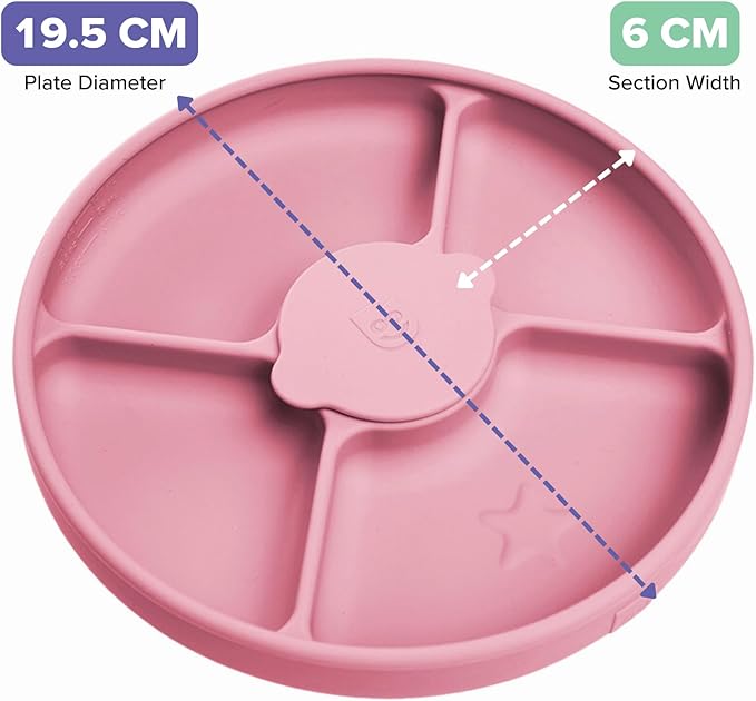 Talktools Bitsy Feeding Kid's Essentials Plate Set – Toddler Utensils, Spoon and Fork, Plate Lid, Perfect for Mealtime – Strong Suction Toddler Plates with 4 Compartments (Set-Bubblegum)
