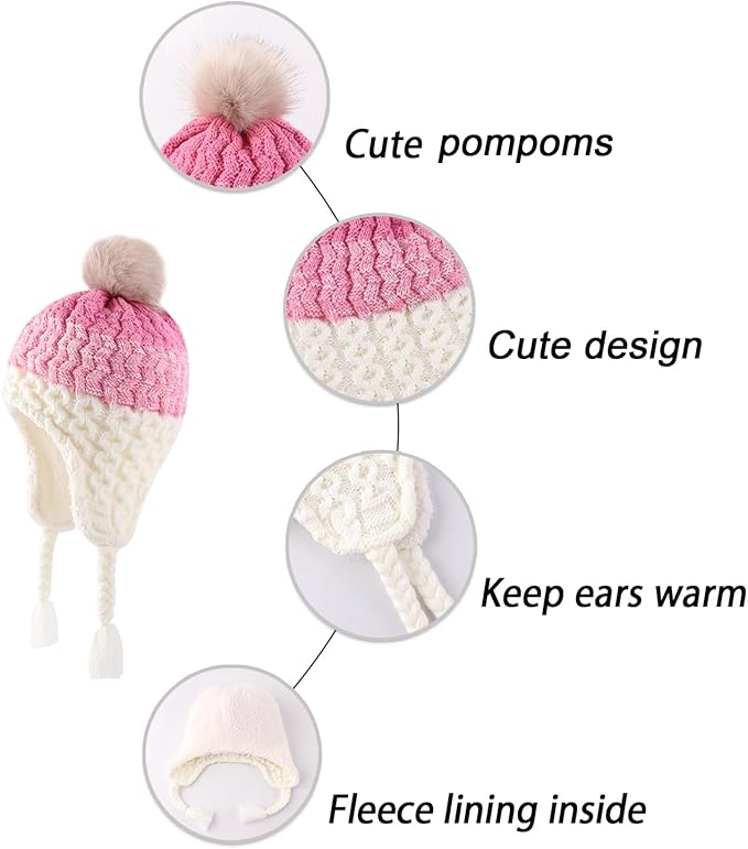 LANGZHEN Toddler Kids Infant Winter Hat,Earflap Knit Warm Cap Fleece Lined Beanie for Baby Boys Girls