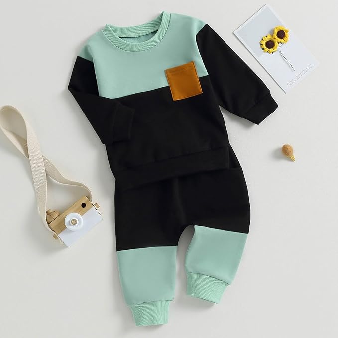 Toddler Baby Boy Fall Clothes Waffle Contrast Color Sweatshirt Pants Sets Infant Winter Outfits 6 12 18 24 Months