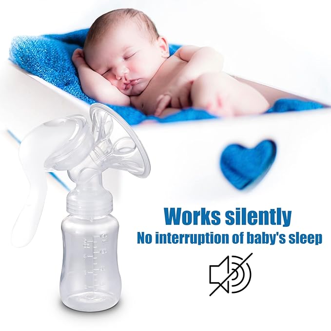 Elfzone Manual Breast Pump - Adjustable Suction Silicone Hand Pump Breastfeeding, Small Portable Manual Breast Milk Catcher Baby Feeding Pumps & Accessories, White, Mother’s Day Gifts