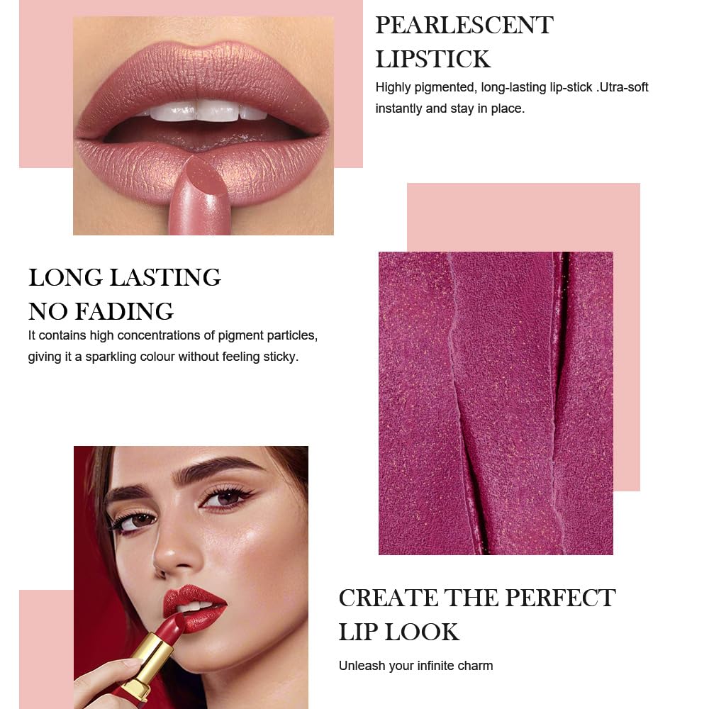 3Pcs Metallic Lipstick for Women,Lightweight Shimmer Frosted Lipstick,Glitter Lip Gloss Stain Long Lasting Waterproof Smudge Proof 24 Hour Full Coverage Lip Makeup,Vegan（10,11,12)