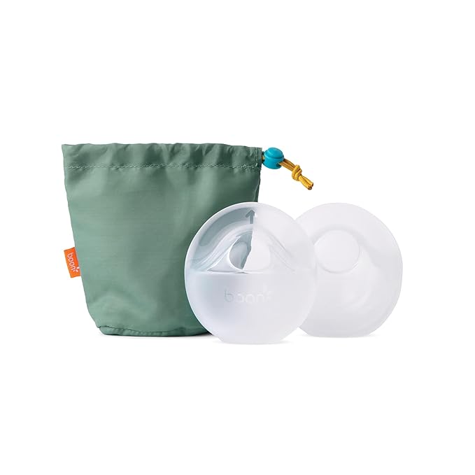 Boon Trove Silicone Manual Breast Pump Set - Hands Free Breast Milk Collector - Includes Polyester Travel Pouch - Breastfeeding Essentials - 2 Count