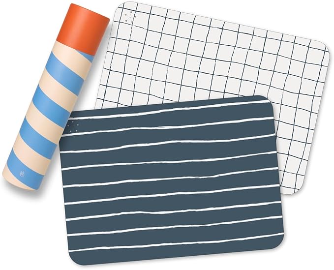 APLAINR Proud Placemats, Silicone Placemats for Babies, Toddlers & Kids, Activity Mats for Children, Checkered and Stripe Patterns, Non Slip, 16 x 12 inch, Set of 2, Blue Hour