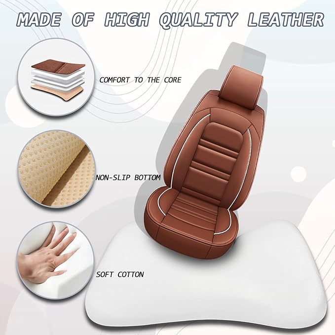 Seat Covers for Nissan Car Pathfinder 2000-2025 | 5-Seats Leather Seat Covers, Easy to Install Automotive Seat Covers Full Set (Full Set, Coffee)