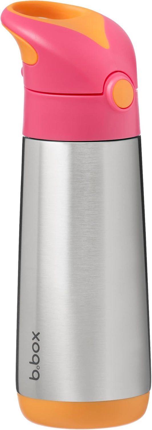 b.box 16.9 oz Insulated Water Bottle - Keeps Drinks Cold 15 Hours, Warm 8 Hours, Triple Wall Stainless Steel Kids Water Bottle w/Free Flow Silicone Straw, Leakproof & Dishwasher Safe