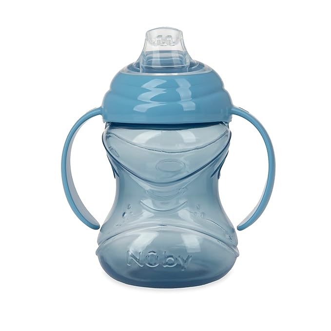 Nuby 3 Piece No-Spill Grip N’ Sip Cup with Soft Flex Spout, 2 Handle with Clik It Lock Feature, Neutral,10 Ounce