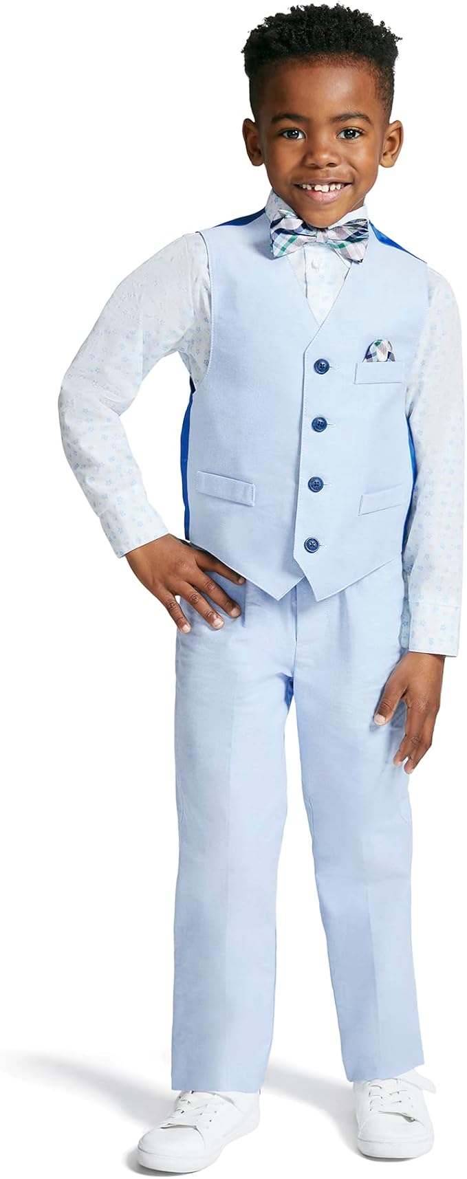 Nautica Boys' 4-Piece Formal Suit Set with Vest, Pants, Collared Dress Shirt, and Tie