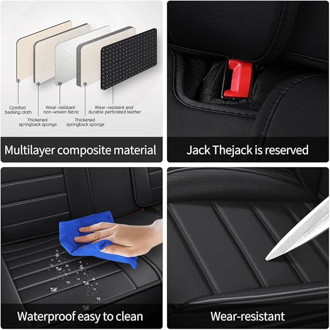 Leather Seat Cover for Ford Edge 2010-2026,Waterproof Soft Seat Covers,Interior Accessories Seat Covers Cushion Vehicle Protector Airbag Compatible(Classic Black,Full Set with Pillow)