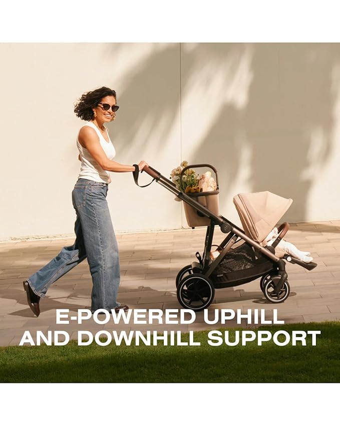 Cybex e-Gazelle S Electronic Assist Stroller – Gazelle S Single-to-Double Electric Stroller, Smart Assist, Rocking Mode, 20+ Configurations & Compact Fold, Silver Frame with Ocean Blue Seat