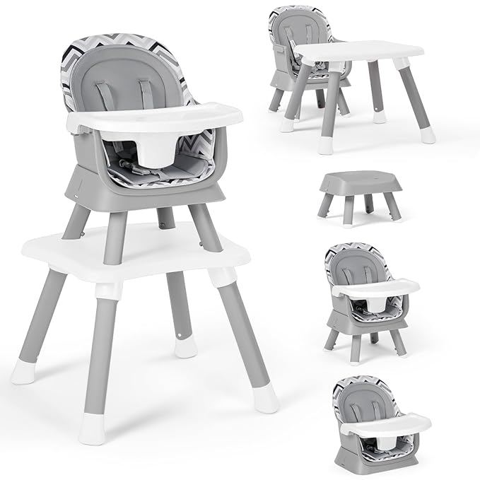 Baby High Chair, 8 in 1 Convertible Highchairs for Babies and Toddlers, Children Dining Booster Seat/Kids Building Block Table for Girls Boys, Baby Seat with Removable Tray, Chevron
