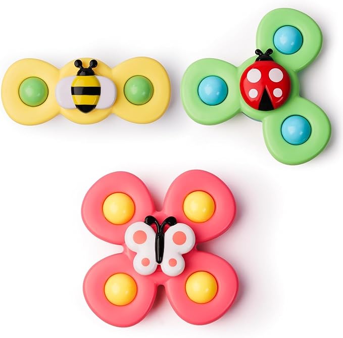 LiKee Strong Suction Cup Fidget Rotating Sensory Bath Toys for Baby, Airplane Car Travel Table & Window Toys for Toddler Boys and Girls, 12+ Months