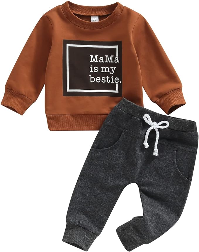 Toddler Baby Boy Clothes Solid Color Long Sleeve Crewneck Sweatshirt Top Casual Pants Set 2Pcs Fall Winter Outfits