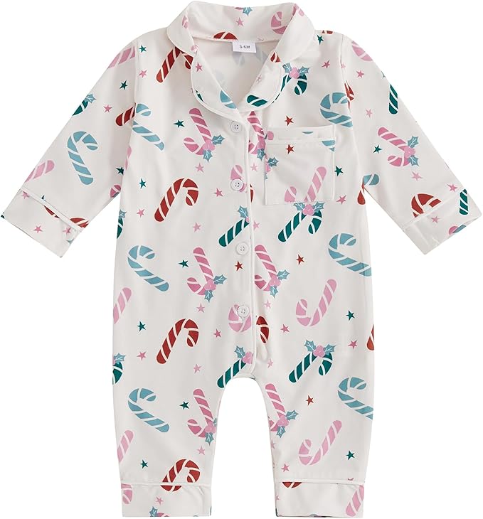 Balaflyie Baby Girl Button Down Pajamas Romper One-Piece Jumpsuit Long Sleeve Sleeper Infant Sleepwear