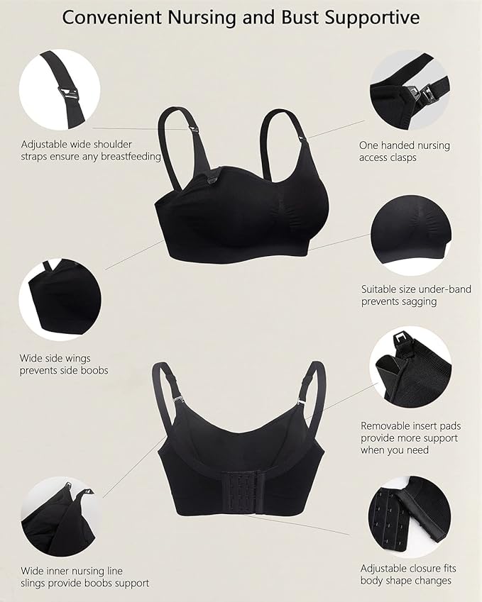 iloveSIA Nursing Bras for Mom Breastfeeding, Seamless Supportive Sleep Bra for Maternity Postpartum S-2XL 3Pack