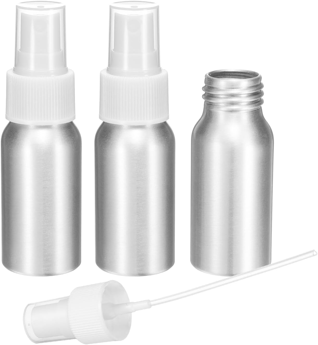 HARFINGTON 3pcs Aluminum Fine Mist Spray Bottles 30ml/1oz Metal Small Liquid Alcohol Refillable Travel Container with White Plastic Nozzle Cap for Perfume Skincare Cosmetic Storage Bottle