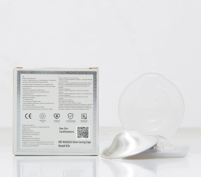 Moogco The Original Silver Nursing Cups - Nipple Shields for Nursing Newborn - Breastfeeding Essentials - Newborn Essentials Must Haves - Nipple Covers Breastfeeding - 925 Silver (X-Large)