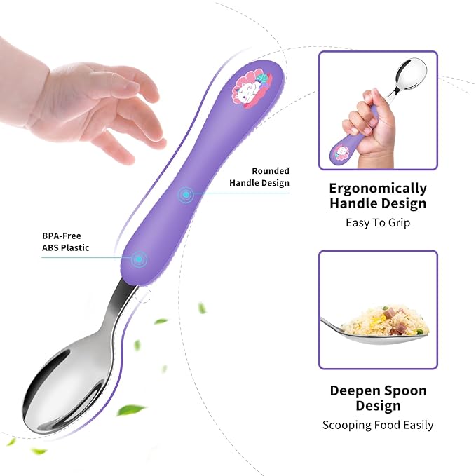 Lehoo Castle 6 Pieces Toddler Utensils, Kids Silverware for 2 3 4 Years Old, Stainless Steel Knife Fork and Spoon Set with Plastic Handle, Safe Toddler Cutlery (Light Pink)
