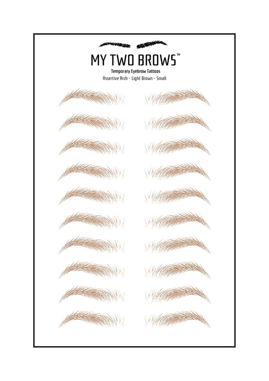 (10 pairs) Light Brown Temporary Eyebrow Tattoo - Small Size - Waterproof & Smudgeproof - Assertive Arch Style Eyebrow Stickers - Sheet Lasts up to 30 Days - Won't Work on Existing Brows