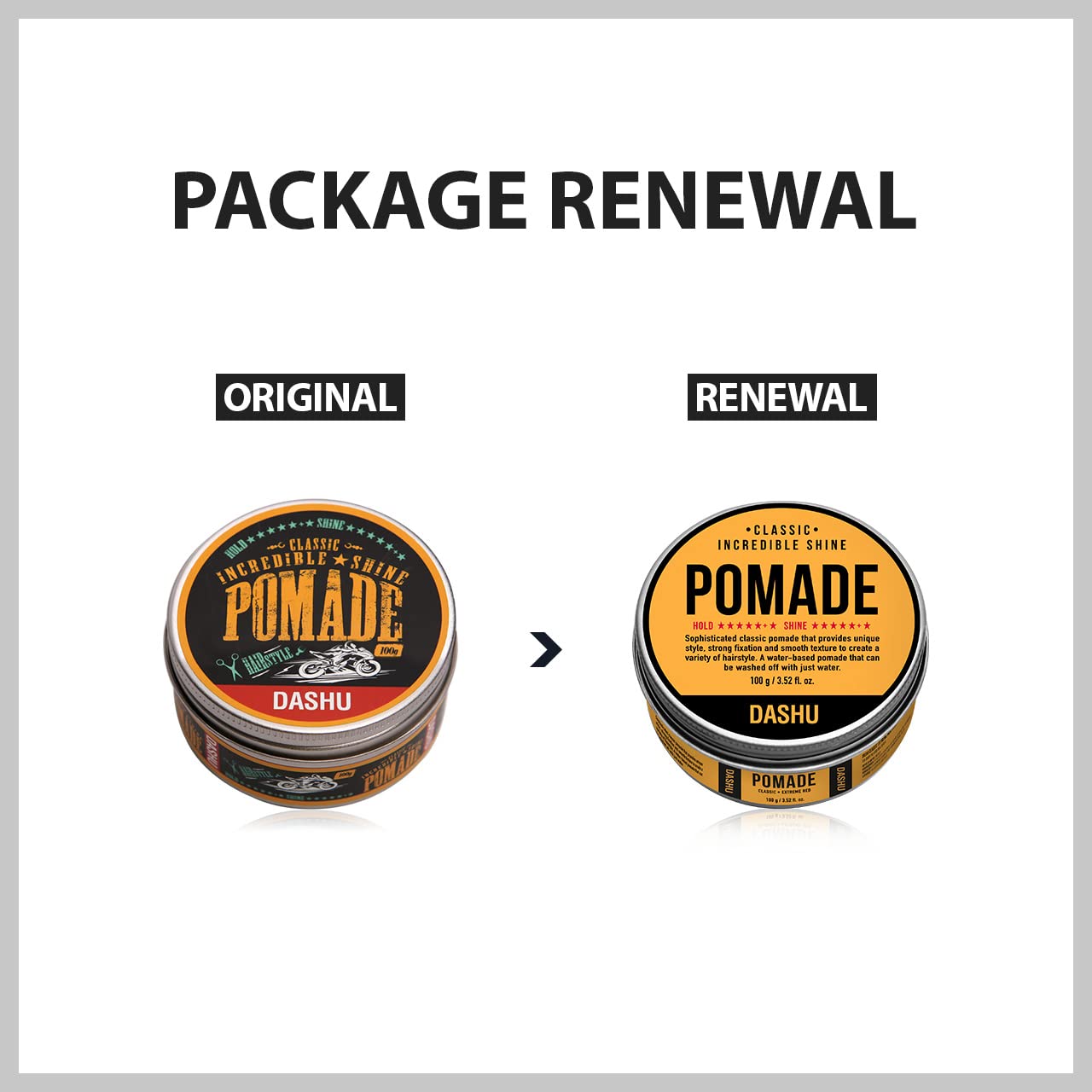 DASHU Classic Incredible Shine Pomade 3.5oz - Strong Hold & High Shine for Hairstyling