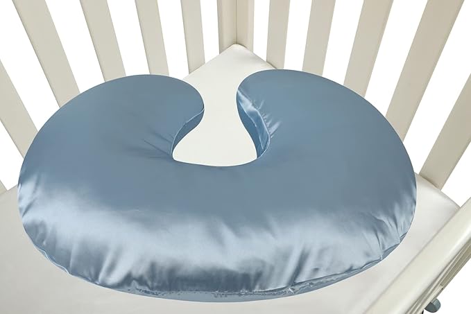 Satin Nursing Pillow Cover Set 2 Pack Ultra Soft Silk Compatible with Boppy Pillow for Breastfeeding Pillow Protect for Baby Hair and Skin Grey & Lt Blue