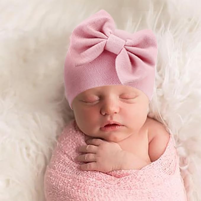 BQUBO Newborn Baby Girls Hats Mittens Set Hospital Hat Beanie Infant Bow Hats Baby Cotton Gloves for 0-6 Months