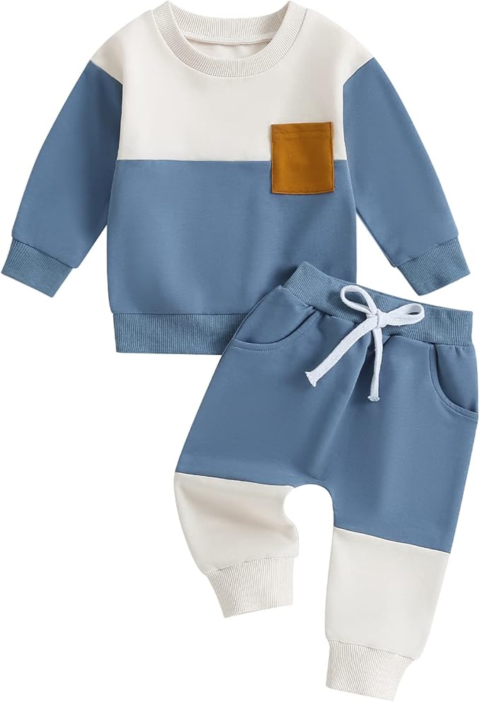 Toddler Baby Boy Fall Clothes Waffle Contrast Color Sweatshirt Pants Sets Infant Winter Outfits 6 12 18 24 Months