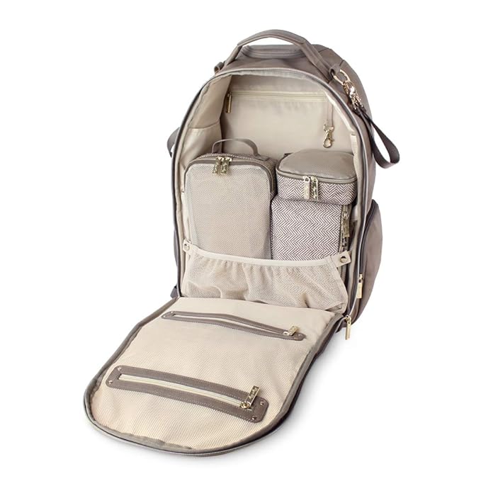Itzy Ritzy Packing Cubes for Travel – Set of 3 Packing Cubes or Travel Organizers; Each Cube Features a Mesh Top, Double Zippers and a Fabric Handle (Taupe)