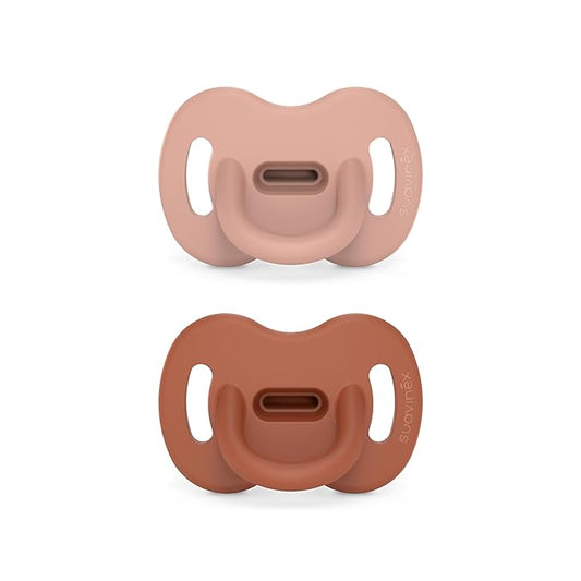 Color Essence SX PRO Silicone Baby Pacifier 2Pk, Made with 100% Soft Silicone, Baby Essentials Perfect for Breastfeeding Babies, Designed in Spain, 0-6 Mths, Nude/Orange