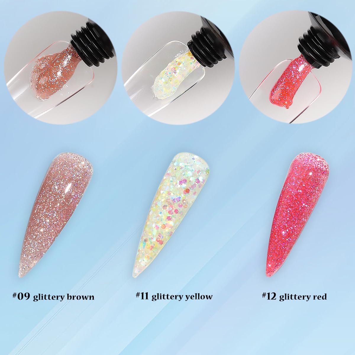 Poly Gel Nail Kit - Wine Red, Brown & Iridescent Builder Gel With Chunky Glitter - Slip Solution, Dual Nail Forms & Clips - Home Manicure Starter Kit