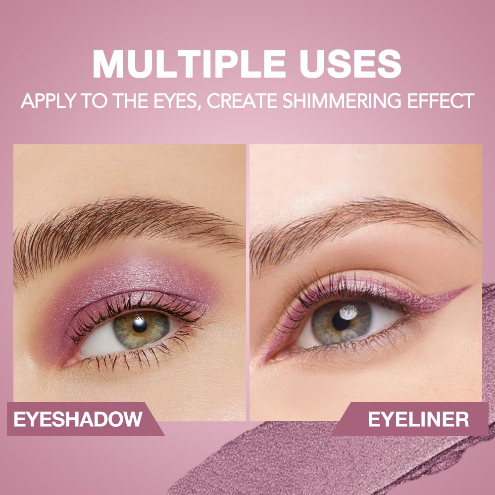 BINGBRUSH Glitter Eyeshadow Stick & Eyeliner Pencil, 4-in-1 Metallic Shimmer Cream Eyeshadow, Long-Lasting Waterproof Eye Brightener, Highly Pigmented Eye Makeup(#02-Lavender Gleam)
