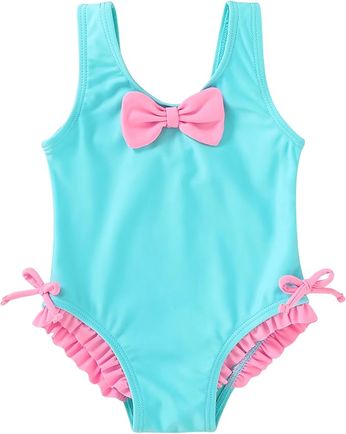 YOUNGER TREE Toddler Swimsuit Girl Cute Stripe One-Piece Ruffle Swimwear Baby Girl Bathing Suits with Bow