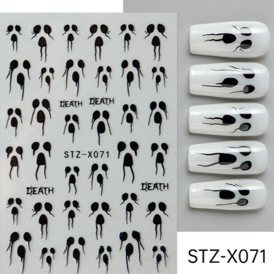 Halloween Nails Stickers Black Bat Nails Sticker 3D Embossed White Ghost Web Self Adhesive Sticker Nail Decals Black White Nail Art Decals Halloween Decals for Nail DIY Manicure 4Sheet