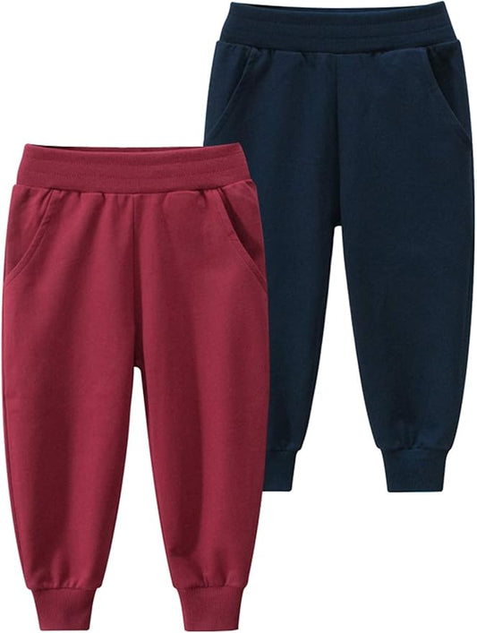 HUAER& Baby Boy's Jogger Pants Dinosaur Car Animal Print Drawstring Elastic Sweatpants 2-Pack