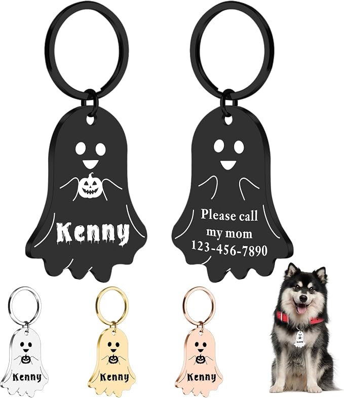 Personalized Pet Tags for Dog Cat, Custom Halloween ID Tags for Dogs, Dog Name by Unknown