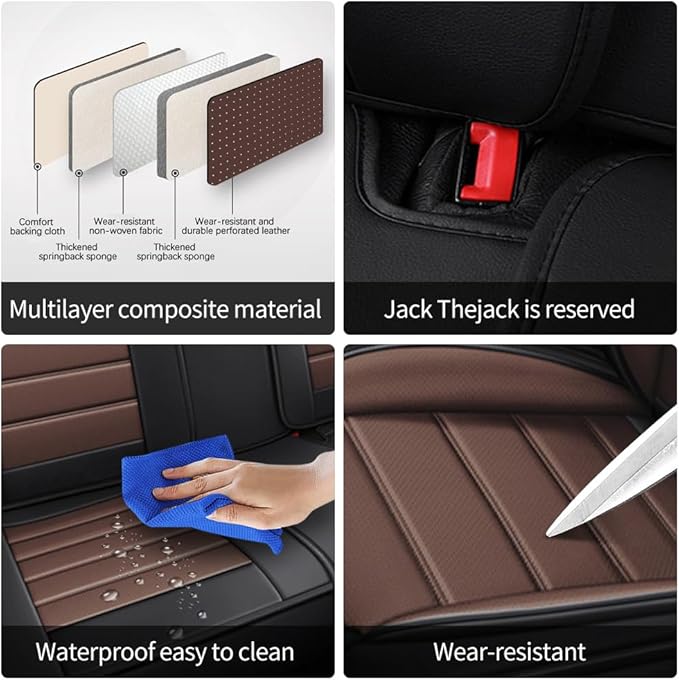 Leather Seat Cover for Ford Edge 2010-2026,Waterproof Soft Seat Covers,Interior Accessories Seat Covers Cushion Vehicle Protector Airbag Compatible(Black&Coffee,Full Set)