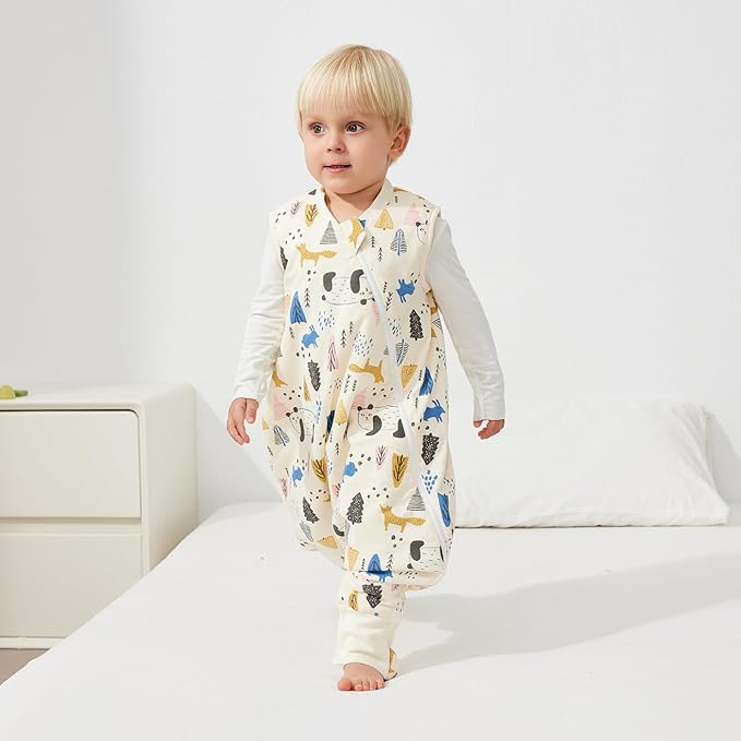 Duomiaomiao 2.5 TOG Toddler Sleep Sack 3-4T 100% Cotton Winter Side Open Zipper Baby Sleep Sack with Feet, Warm Toddler Wearable Blanket