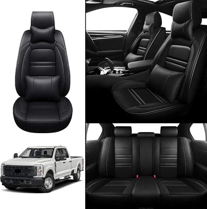 Car Seat Covers for Ford f250 2011-2025 | 5-Seats Seat Covers, Waterproof Seat Protectors, Automotive Seat Covers (Full Set with Pillow,Black)