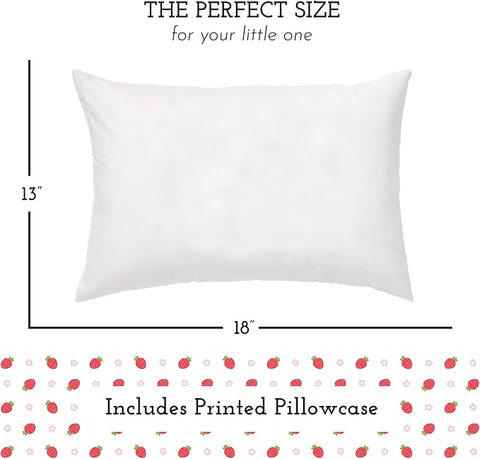 Little Sleepy Head Toddler Pillow with Pillowcase 13x18 - Kids Pillow for Sleeping - Better Neck Support Ergonomic Pillow and Toddler Pillowcase - Best Pillows for Kids (Strawberries)