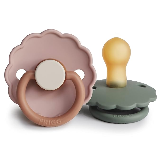 FRIGG Daisy Natural Rubber Baby Pacifier | Made in Denmark | BPA-Free (Biscuit/Lily Pad, 0-6 Months) 2-Pack