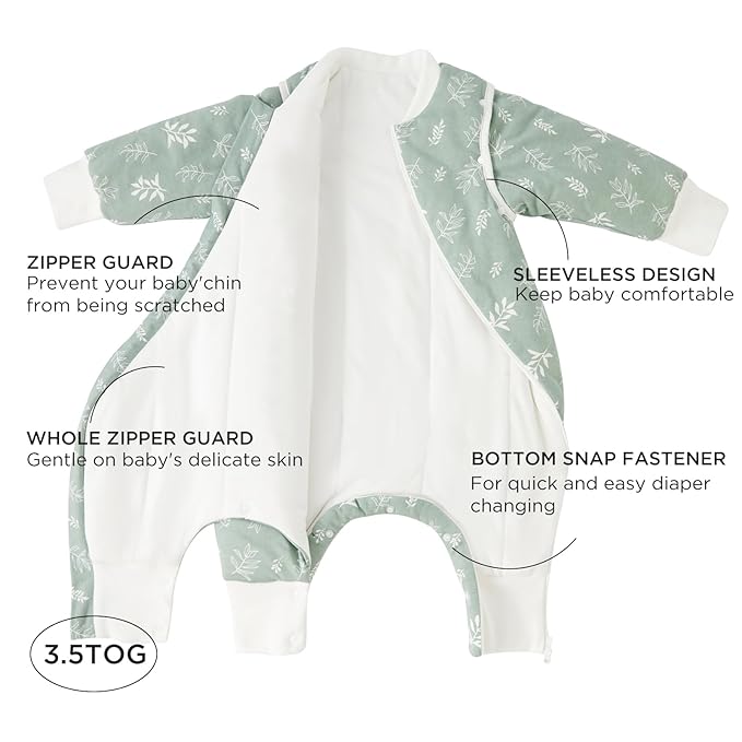 Duomiaomiao 3.5 TOG Toddler Sleep Sack 12-24 Months 100% Cotton Winter Side Open Zipper Baby Sleep Sack with Feet, Warm Toddler Wearable Blanket
