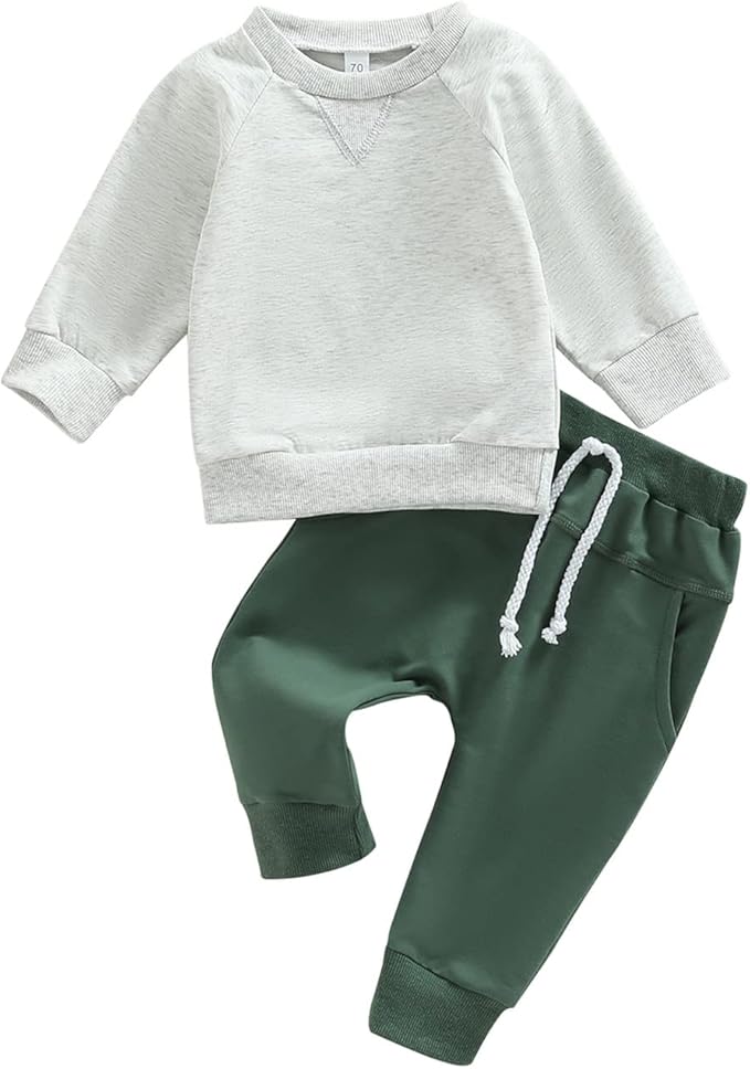 Toddler Baby Boy Clothes Solid Color Long Sleeve Crewneck Sweatshirt Top Casual Pants Set 2Pcs Fall Winter Outfits