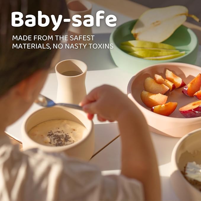 APLAINR Solid Bowl, Silicone Bowl for Baby, Toddler & Kids, 9 fl oz, Non Slip, Heavy Base, Deep, Microwave & Dishwasher Safe, No BPA, Cereal, Soup, Snack Dishes & Dinnerware, Matcha Green