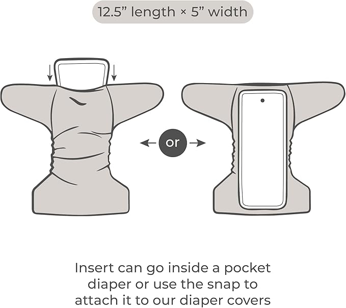Nora's Nursery 5-Layer Cotton Inserts – 10 Pack with Snaps | Super Absorbent, Reusable & Washable Diaper Liners | Leak-Proof Cloth Diaper Inserts for Overnight Comfort and Protection