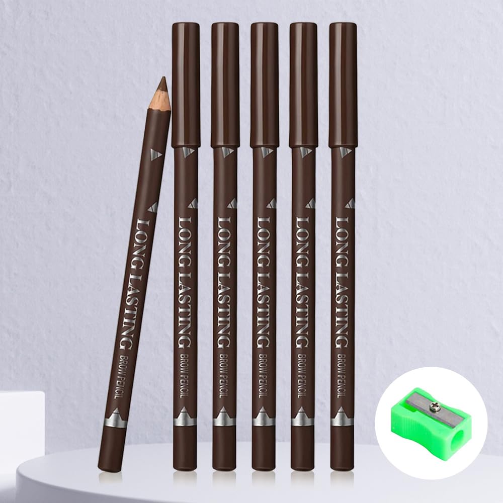 6Pcs Eyebrow Pencils for Women, Wooden Hard-Core Brown Eyebrow and Eyeliner Pencil, Long Lasting Waterproof and Sweat-Proof, Beginner Makeup Brow Pencil, Create a Natural Eye Brow Makeup