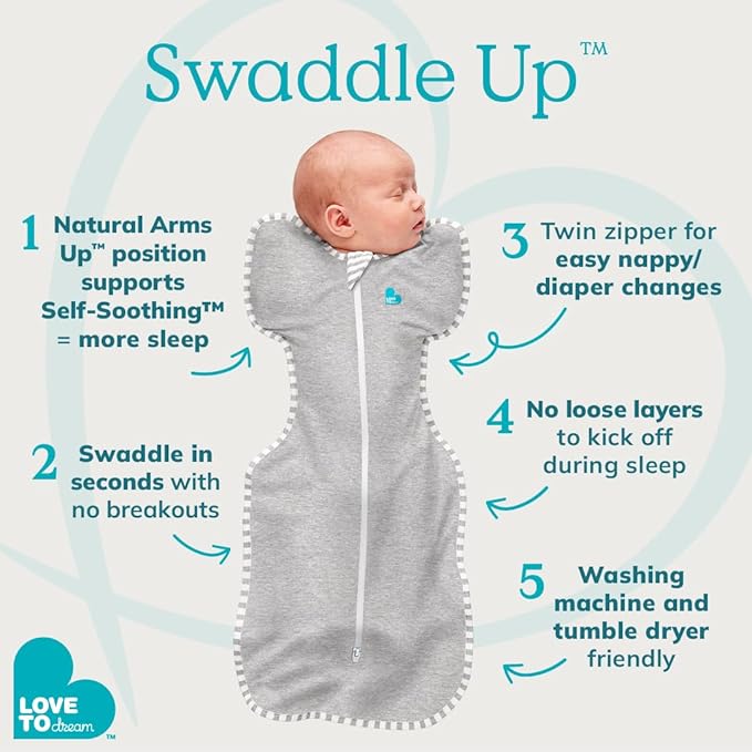Love to Dream Swaddle UP, Sleep Sack 0-3 Months, Self-Soothing, Improves Sleep, Snug Fit Helps Calm Startle Reflex, Baby Essentials Must Haves Newborn, 1.0 TOG, 8-13 lbs, Oatmeal