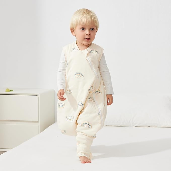 Duomiaomiao 2.5 TOG Toddler Sleep Sack 12-24 Months 100% Cotton Winter Side Open Zipper Baby Sleep Sack with Feet, Warm Toddler Wearable Blanket