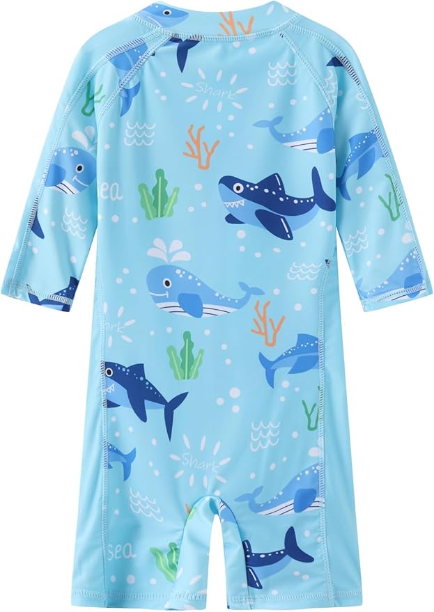 Toddler Baby Boys Swimsuit Rashguard One Piece Zipper Bathing Suit with Sun Hat Infant Swimwear Sunsuit UPF 50+