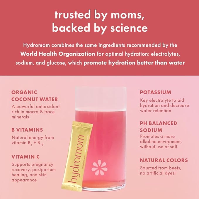 Boobie Hydromom Superfood Electrolyte Drink Mix, Strawberry Kiwi | Refreshing Energy & Hydration Boost for Mamas | On-The-Go & Travel Essentials for Pregnancy, Lactation, & Beyond, 15 Packets