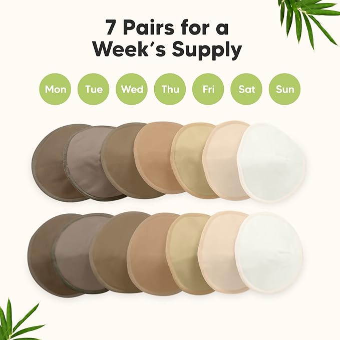 Organic Nursing Pads - 14 Washable Viscose Derived from Bamboo Breastfeeding Pads, Wash Bag, Reusable Breast Pads for Breastfeeding, Nipple Pads for Breastfeeding Essentials(Coffee, M 3.9")